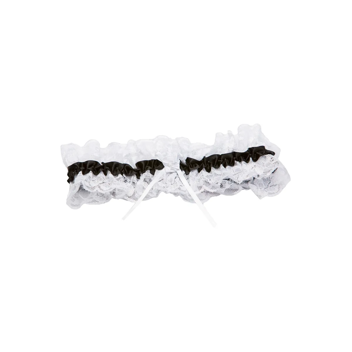 liga renda branca fita preta cetim contrastante sensual delicada elegante ajustada coxa cerimônia lingerie noiva elastano poliéster confortável