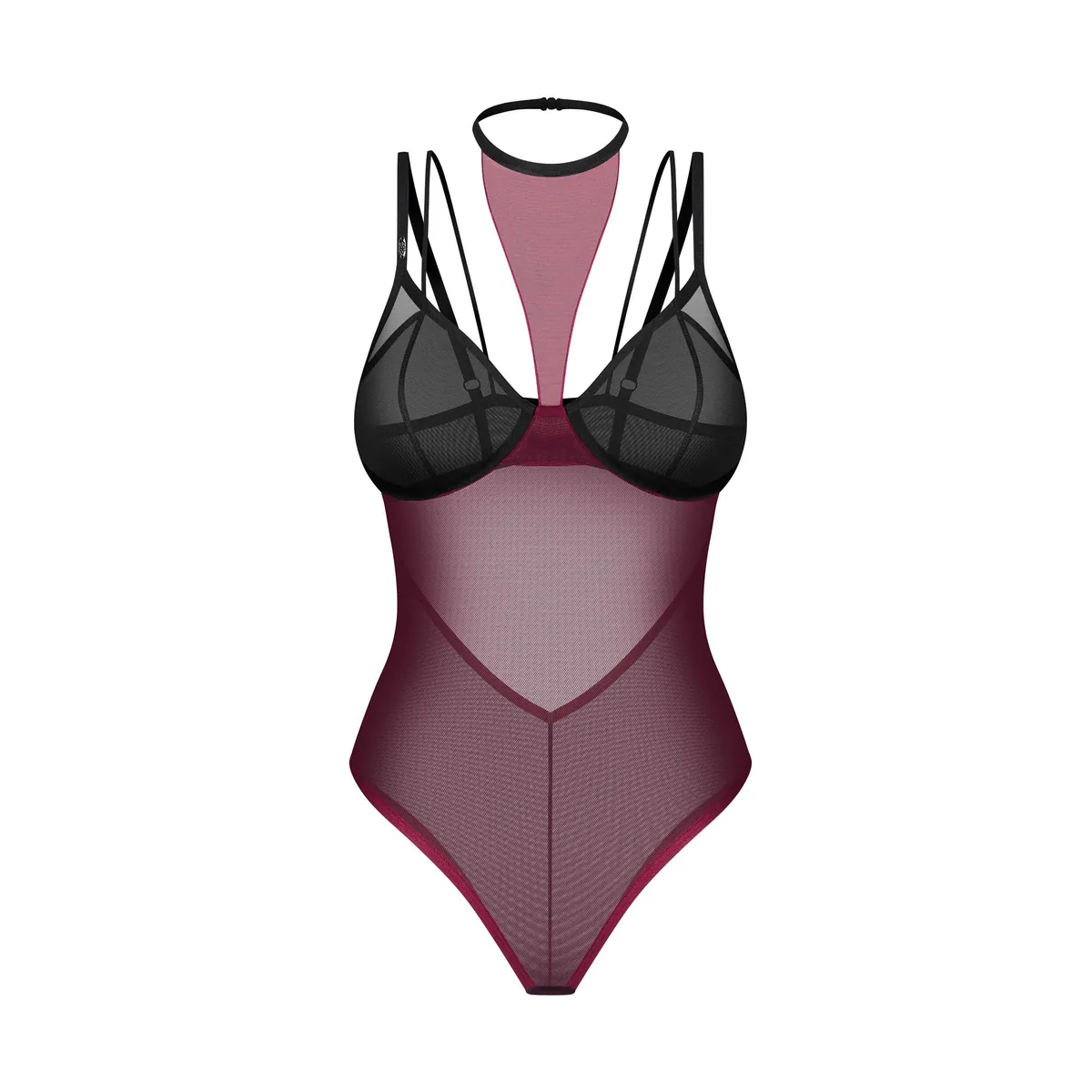 Parisel Teddy transparente preto bordô gargantilha audaciosa recortado realça curvas tecidos elásticos conforto ajuste perfeito alças duplas ganchos costas