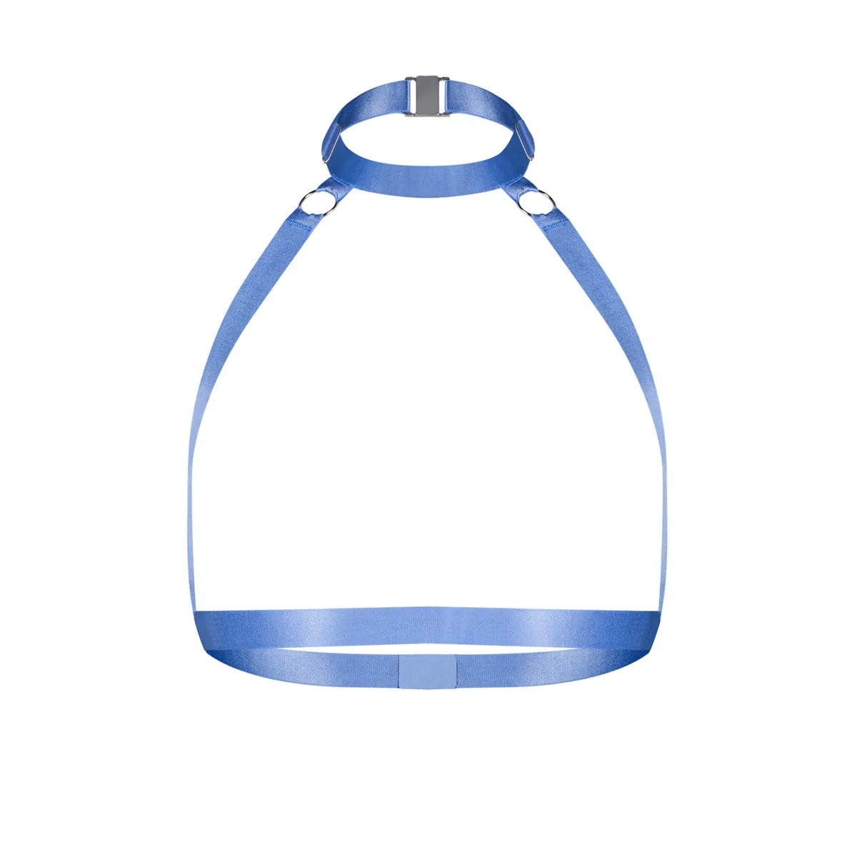 Shaderi sutiã arnês azul elástico ajustável colarinho fecho traseiro alças alta qualidade poliamida elastano design europeu elegante envolvente silhueta sensual