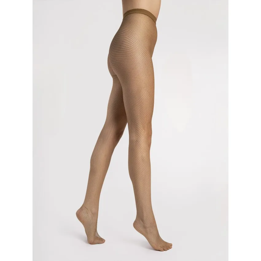 Meias arrastão Greta Fiore polonesa cor Safari fio poliamida elastano algodão durabilidade acabamento sofisticado estilo ousado textura resistente
