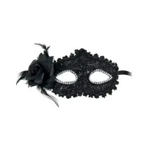 máscara preta brilhante sublimada floral elegante romântica misteriosa renda veneziana sofisticada sensual leve confortável ajustável artesanal