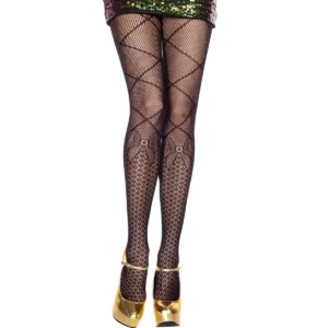 meia calça preta rede fina efeito imitação ligas estampada pequeno laço nylon elastano modeladora pernas esguias atraentes sensual elegante