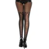 meia calça preta semiopaca efeito meia estampada laço traseiro desenho realçadora pernas nylon spandex sensual feminina