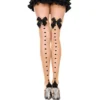 meia calça autossustentável bege estampada bolinhas pretas laço acetinado nylon elastano transparente elegante sensual festa
