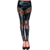 legging preta justa envernizada renda floral transparente sexy cintura alta modelagem ajustada poliéster confortável brilho intenso