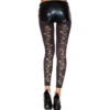 legging fino opaco preto justo confortável elegante sensual estampado flores douradas traseiro pernas cintura alta nylon elastano