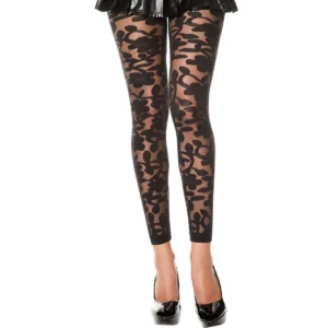 legging preto fino transparente estampa floral opaco relevo tecido nylon elastano modelagem justa cintura alta elástica
