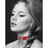 coleira couro vermelho SM fetichista ajustável traseira cinto frontal anel prateado guia removível regulável comprimento41cm altura2cm sensual elegante