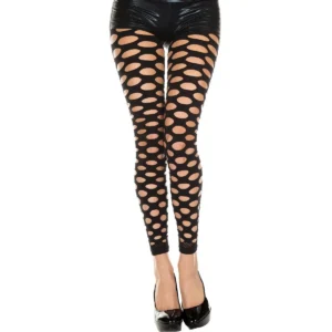 legging preto justo sexy vazado rasgado efeito fashion ajustado cintura alta elastano nylon respirável versátil moderno
