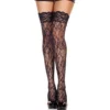 meias pretas rede floral ligas renda autossustentáveis nylon elegantes sensuais finas delicadas acabamento rendado moderno noite festa