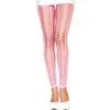 Legging rosa fluorescente justo perfurado furinhos sedutor sensual brilhante nylon elastano elástico versátil cintura alta destaque visual