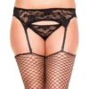 conjunto duas peças cinta ligas preta renda floral tanga combinando tamanho grande ajustáveis poliéster elastano