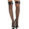 Meias Pretas Sensuais Fantasia Sexy Ligas Laços Acetinados Emblema Dólar Brilhante Sedutor Cintura Alta Malha Elástica Nylon Spandex Ajuste Erótico