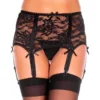 cinta liga preta sexy renda floral larga efeito cinto largo elegante ajustável elástica poliéster elastano
