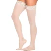 meias nylon brancas autossustentáveis renda silicone interna faixa larga fixação coxa opacas finas delicadas elastano confortáveis elegantes