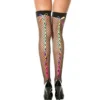 meias arrastão pretas autoadesivas festivas glamurosas sensuais trançadas fitas coloridas arcoíris nylon elastano confortáveis ajustadas balada