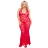 camisola longa tamanho grande vermelha decotada renda floral sensual elegante curvilínea costas seminua fluida ajustada confortável poliéster elastano