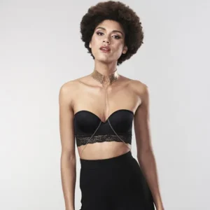 colar metálico dourado elegante pronto uso joia sensual ornamento arnês delicado corpo nu amarras suaves acabamento polido fecho regulável