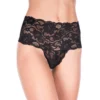 tanga fio dental preto tamanho grande cintura alta faixa larga renda floral lingerie sensual feminina modelagem confortável elastano nylon