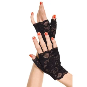 Luvas pretas dedos abertos renda floral elegantes suaves charmosas românticas femininas sensuais translúcidas elásticas duráveis leves acabamento refinado