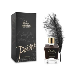 Poema pintura corporal sabor chocolate preto textura cremosa perfume requintado comestível beijável sensual afrodisíaco sensorial olfativo gustativo tátil visual