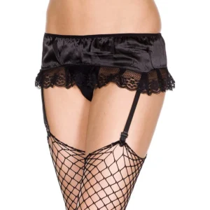 cinta liga preta saia acetinada pequena tanga fio dental ligas ajustáveis poliéster sensual elegante delicada feminina sedutora