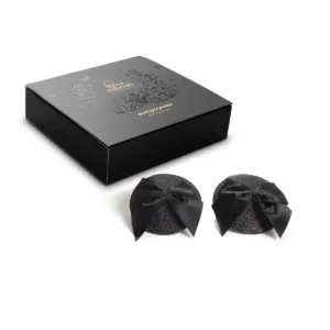 cobertura seios burlesca tapa mamilos laços cetim lantejoulas preto sensual sedutora elegante autoadesiva brilho vintage glamour