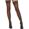 meias pretas autossustentaveis nylon elastano renda larga acabamento acetinado ligeiramente opacas sensuais confortaveis duraveis modeladoras pernas esguias elegantes