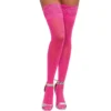 meias rosas nylon autossustentaveis ligas renda finas sensuais ligeiramente opacas silhueta pernas suntuosa acabamento elegante conforto elastano
