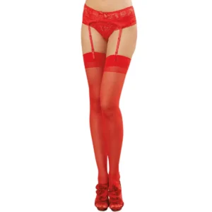 meias nylon vermelhas sensuais semiopacas ligas opacas suspensórios efeito costura elásticas confortáveis duráveis acabamento brilho feminina elegante ajuste