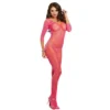 bodystocking rosa fluorescente justa segunda pele rede aberta entrepernas mangas compridas nylon sensual colada transparente elástica