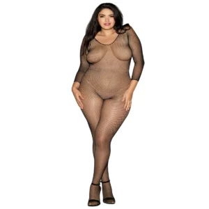 bodystocking preto rede tamanho grande ajuste justo segunda pele mangas compridas abertura virilha sensual nylon feminino mulheres poderosas curvas pronunciadas