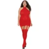 macacão vermelho tamanho grande gola alta costas abertas efeito corpete renda ligas integradas meias sensuais sem fio dental nylon