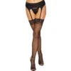 Meias arrastão pretas sensuais elegantes rendadas liga floral sofisticada feminina sedutora ajuste confortável nylon resistente brilho discreto