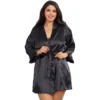camisola dormir curta preta acetinada robe cinto tamanho grande modelagem ampla feminina suave brilho poliéster sensual elegante noite conforto