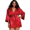conjunto noite vermelho tamanho grande camisola curta suave feminino robe acetinado cinto cintura brilho leve poliéster