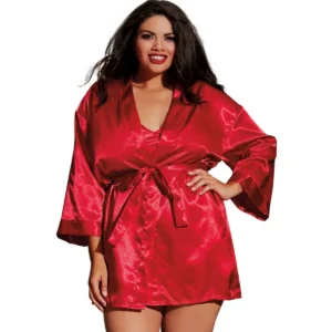 conjunto noite vermelho tamanho grande camisola curta suave feminino robe acetinado cinto cintura brilho leve poliéster