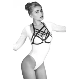 arreio corporal ornamentos elásticos extensível ajustável múltiplos ajustes poliéster busto preto lingerie decorativo sensual versátil elegante feminino discreto
