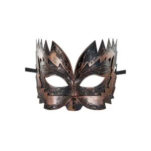 máscara acobreada metalizada veneziana elegante sensual fantasia festas cetim fita amarrada ajustavel leve confortável acabamento brilhante sofisticada luxuosa