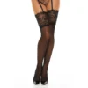 meias sensuais elegantes pretas renda floral coxa alta Romance sedutoras transparência delicada poliéster elastano modelagem ajustada