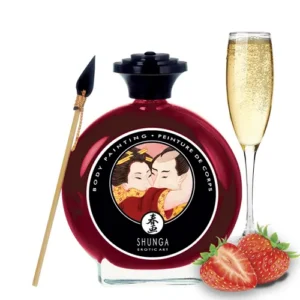 pintura corporal beijável comestível vinho espumante morango saboroso ingredientes qualidade pele sedosa secagem rápida antimanchas lavável frasco 100ml pincel incluido
