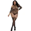 body tamanho grande preto rede efeito meias ligas ombros descobertos mangas três quartos presas fio dental voluptuosa nylon elastano