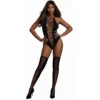 body opaco preto sem costura vazado frente atrás fio dental cruzamentos decorado meias combinando sensual nylon elastano