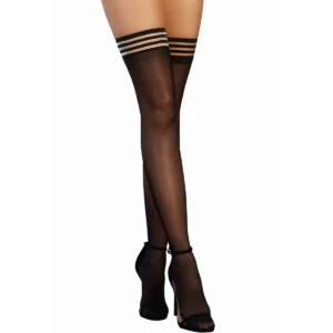 meias finas nylon pretas ligas elásticas listradas sensuais coxas charme sedutoras alta qualidade elastano conforto ajuste