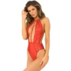 Body vermelho renda rede string decote amplo abertura profunda ornamento central ajustável sensual feminino transparente delicado poliéster elastano elegante