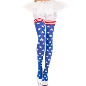 meia calça estampada bandeira americana patriótica colorida transparente elástica confortável resistente modelagem sensual festa carnaval cosplay lingerie lavável leve verão