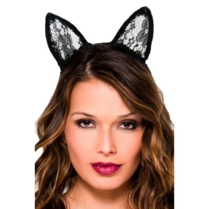 tiara orelhas gata rendada preta sensual atrevida delicada feminina elástica confortável leve ajustável poliéster festa fantasia
