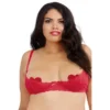 sutiã vermelho meia taça tamanho grande seios nus aro armações suporte decote profundo conforto nylon elastano sensual perfil baixo