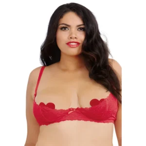 sutiã vermelho meia taça tamanho grande seios nus aro armações suporte decote profundo conforto nylon elastano sensual perfil baixo