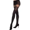 meia calça nylon preta efeito sete oitavos linhas verticais discretas afinam pernas elastano transparente opacidade variada original